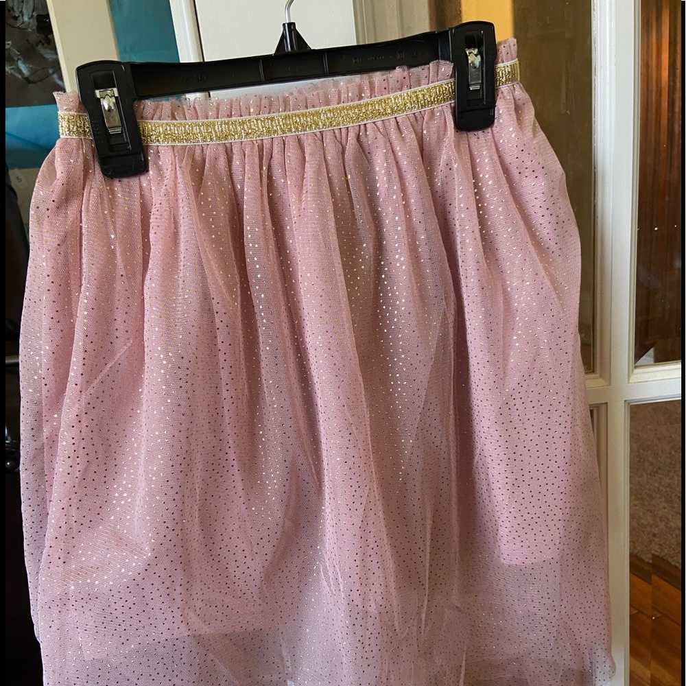 Fabkids pink knee length skirt - sheer overlay 7/8